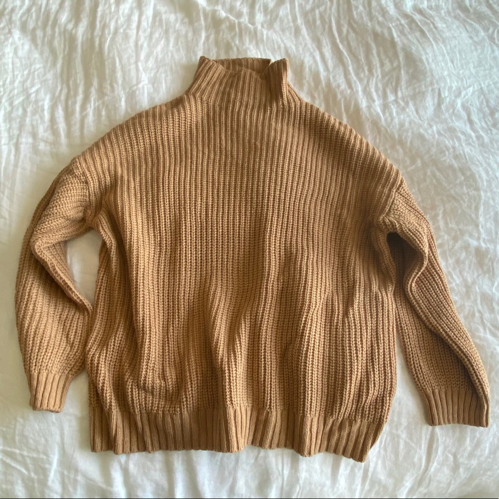 Tan American Eagle Mock Neck Sweater